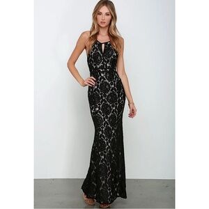 Lulus Curated Collection Black Lace Evening Gown - Size XS